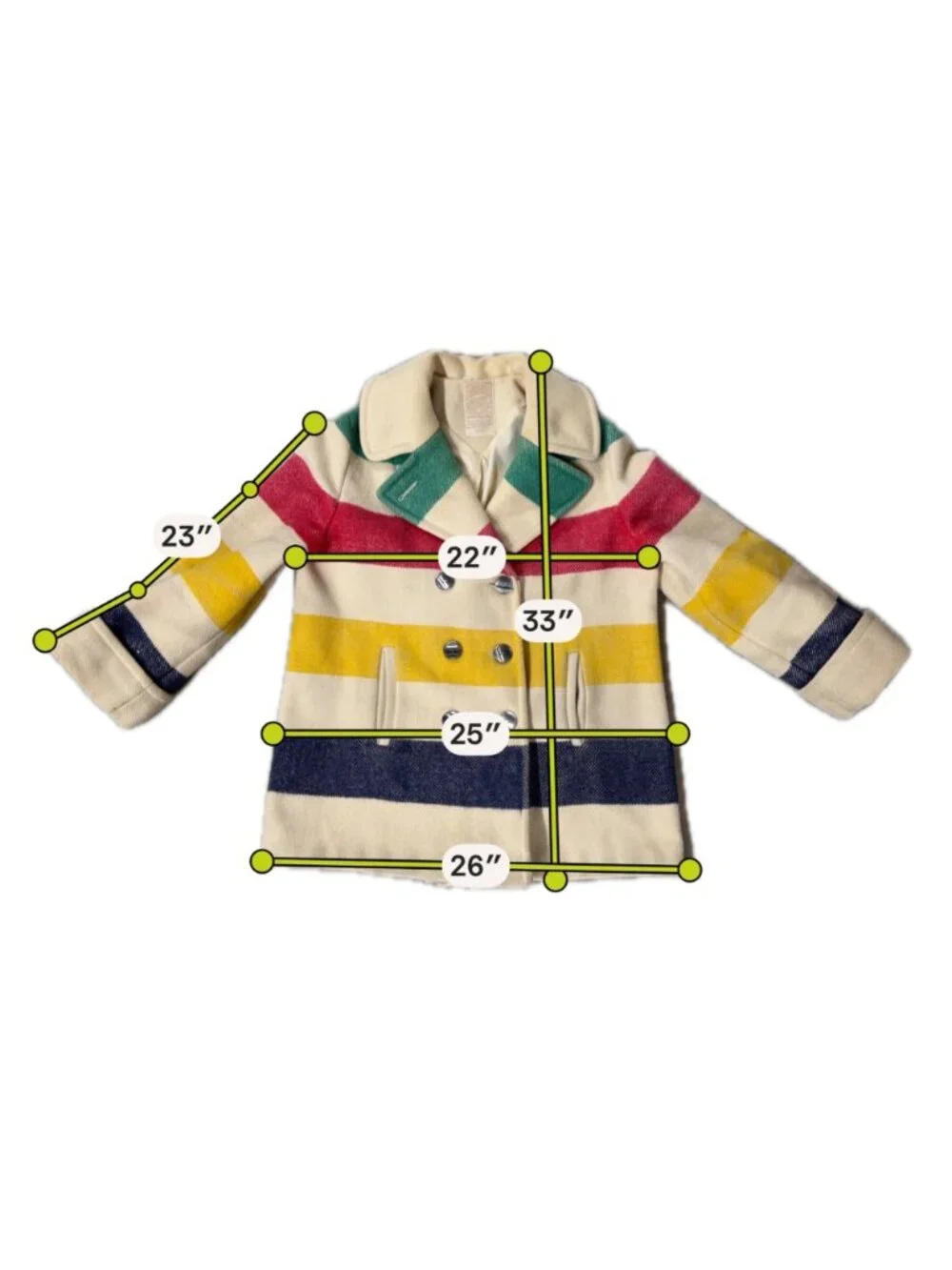 Vintage Hudsons Bay 4 Point Wool Blanket Coat Double Breasted Stripes Canada 70s